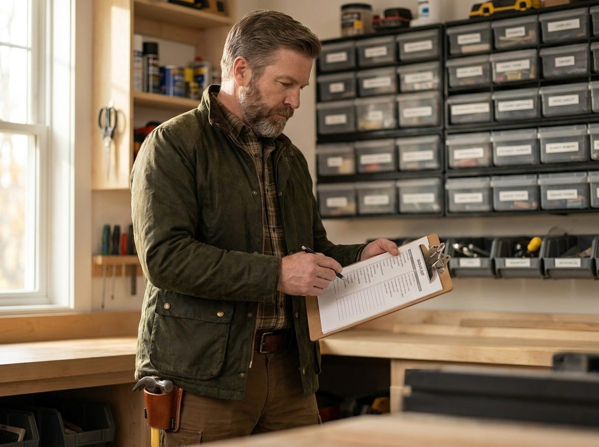 Sam reviewing a preparedness checklist on a clipboard